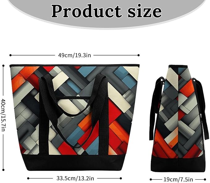 Insulated Shopping BagLarge Reusable Cooler Bags Diagonal Geometric Printed Foldable Shopping BagTravel Waterproof Shoulder Bag