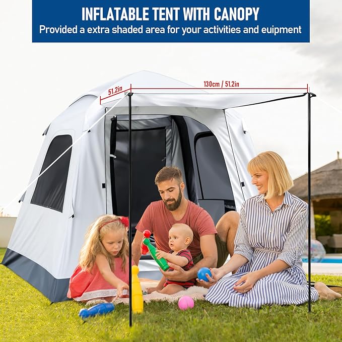 Quick Inflatable Camping Tent 3-4 Person Glamping Outdoor Air Blow Up Tents Easy Set upRainfly &amp Waterproof Inflatable House Tent for Adults