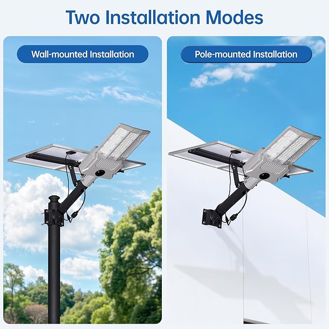 11000W Solar Street Light Outdoor Waterproof with Dual Solar Panels – 650000LM 3-Sided LED Lights 144pcs LEDs 50000mAh Battery Motion Sensor Dusk to Dawn for Parking Lot YardGarden