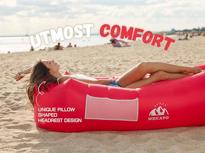 WEKAPO Inflatable Couch Air Lounger Chair - Camping &amp Beach Accessories Portable Blow up Sofa for Hiking Lawn Indoor/Outdoor Movies &amp Music Festivals. Lightweight and Easy to Set Up Air Ham