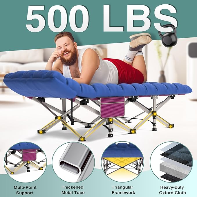 ZENPETIO 28In Folding Camping Cot for Adult Portable Sleeping Cots with Mattress Heavy Duty Outdoor Bed with Carry Bag for Home Office Camp Travel Vacation(Max Loading 500lbs)