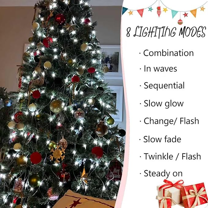 YEGUO Net Lights Outdoor Mesh Lights 12ft x 5ft 360 LED White Bush Light Outdoor Waterproof 8 Modes Connectable Clear Wire Christmas Light Plug in