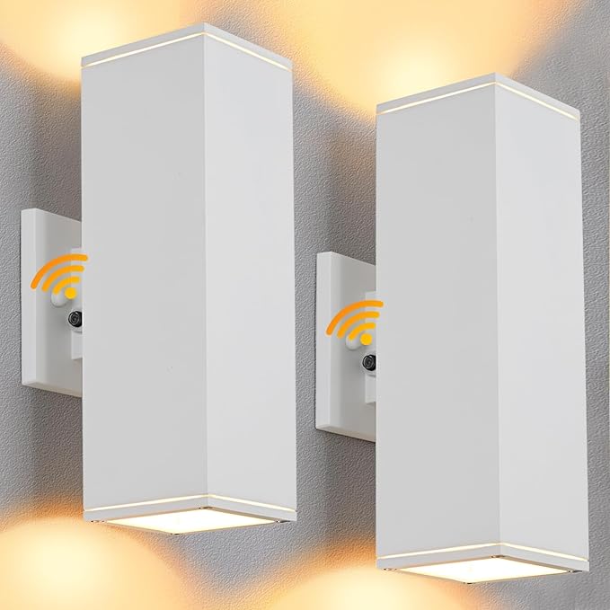 Dusk to Dawn Outdoor Light Fixture 2 Pack Waterproof Outdoor Wall Lights Modern Sensor Ootdoor Porch Light Exterior Lighting Fixture White