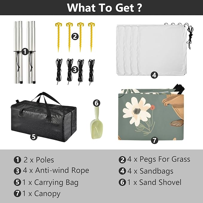 Capybara and White Flowers and Leaves Camping Sun Shelter Beach Tent Portable Beach Sun Shade Outdoor Canopy for Camping Trips Fishing Picnic