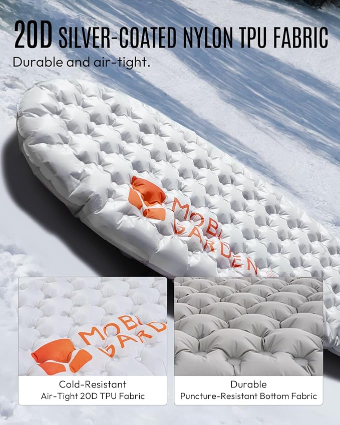 Mobi Garden Gennye Pro Ultralight Mummy Sleeping Pad R-Value 8.8 Cold Weather Backpacking Mat Compact Inflatable Air Mattress with Thermal Reflective Tech for Winter Alpinism Noise Reduction Design