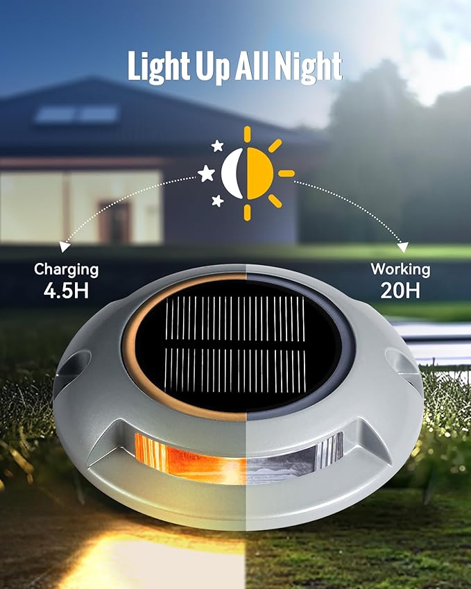 Solar Driveway Lights Outdoor Waterproof2 Color Modes Outdoor Solar Deck Dock Warning Step Lights for Driveway Marker Sidewalk Garden Pathway Yard (12 Pack)