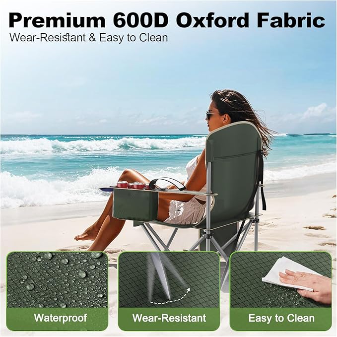 Folding Camping Chairs Durable 600D Oxford Portable Outdoor Chair with Cooler Pouch Cup Holder &amp Storage Pocket for Camping Beach Fishing