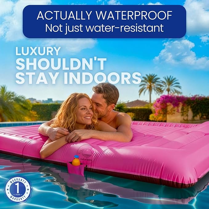 Premium Double Sleeping Pad for Camping - Camping Mattress 2 Person XL with Built-in Pump - 6.9 Thick Camping Beds for Adults - Indoor Beach &amp Pool Use