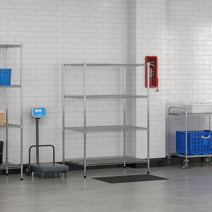 Commercial NSF Listed Chrome Stationary Wire Shelving Kit 30 x 42 x 64 with 4 Shelves Perfect for Warehouse Walk-in Refrigerator Freezer Grocery Store Restaurant Dishroom