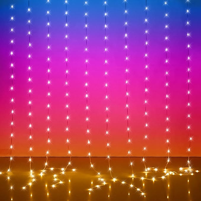 LED Curtain Lights 9.8ft x 9.8ft 300 LED Color Changing String Fairy Lights Curtain Smart APP Control Music &amp Voice Sync for Bedroom Wall Backdrop Indoor Outdoor Christmas Decorations
