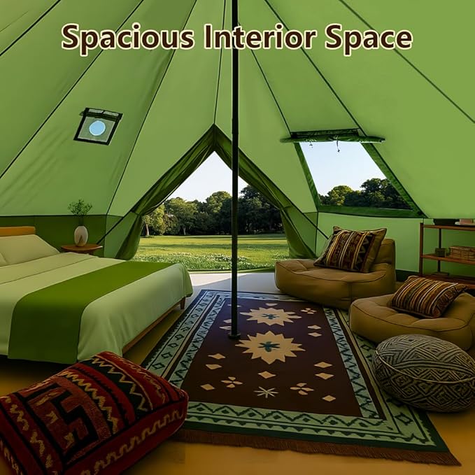 Bell Yurt Tent with Stove Jack Waterproof Luxury 4 Season Tent 420D Oxford Cloth Green Glamping Tents for Family Outdoor Camping Hunting Party All Year Living