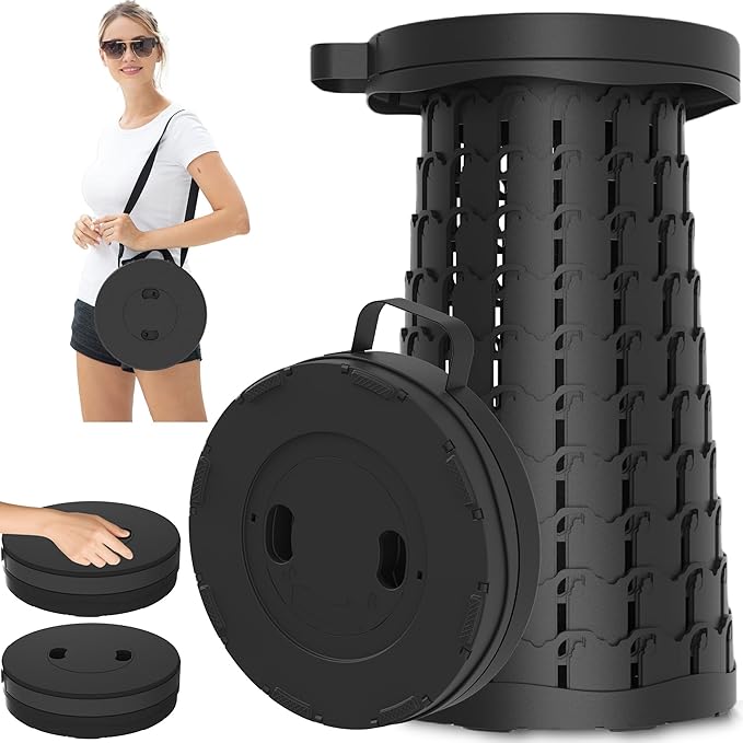 Upgraded 18.1 Collapsible Stool with Adjustable StrapLightweight Folding StoolLoad Capacity 600lbsRetractable Camping Stool Portable Folding Chair or Travel Footrest for Outdoor Fishing Hiking BBQ