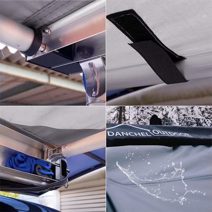 DANCHEL OUTDOOR Car Awning 6.5x8.2ft Roof Rack Pull-Out Sun Shelter Canopy Waterproof 4x4 Vehicle Side Overland Awning Camping Gray