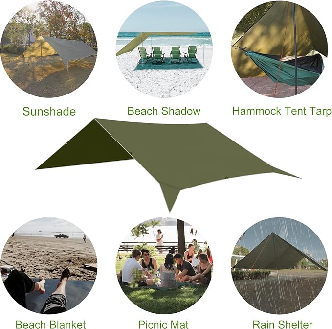 GEERTOP 17 × 10 ft Large Camping Tent Tarp Outdoor Waterproof Flame Retardant Hammock Rain Fly Backpacking Tent Tarp Shelter for Hiking Travel Picnic(Not Includes Poles)