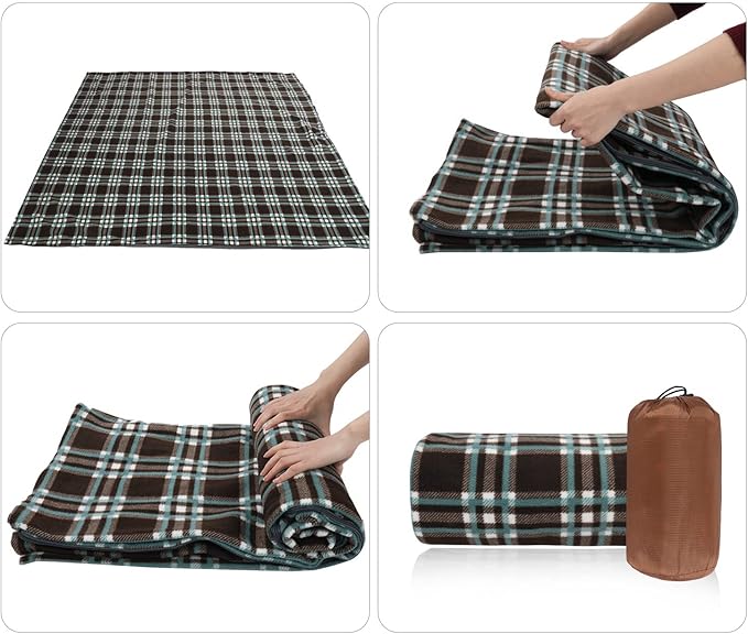 REDCAMP Fleece Sleeping Bag Liner Thicker for Adult Warm or Cold Weather 73 Long Full Sized Zipper Camping Blanket for Outdoor Indoor Used with Sack Brown