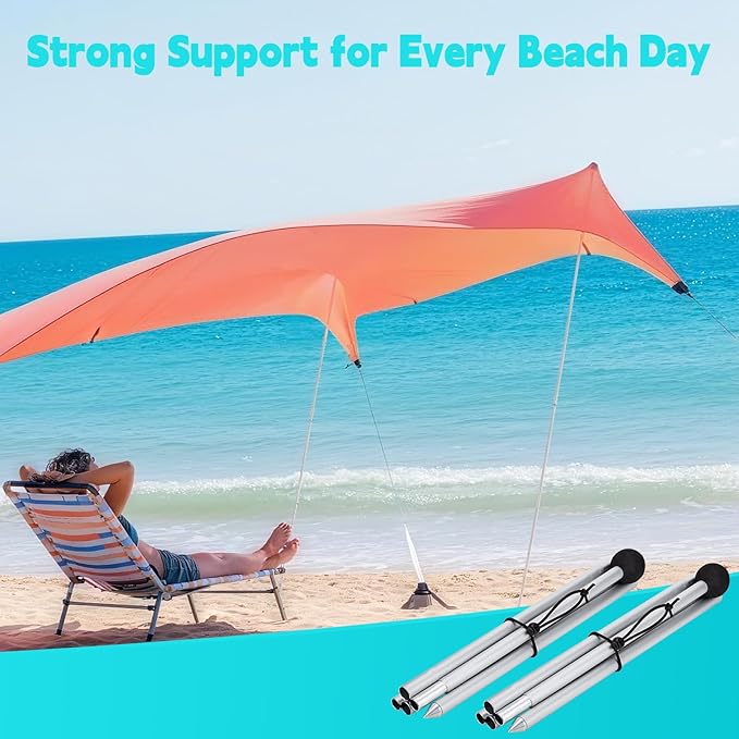 2 Pack Replacement Beach Tent Poles Compatible with Neso Portable Extra Poles for Beach Tent 6.56ft Pole Aluminum Canopy Foldable Pole Compatible with Neso Grande and Gigante Tents