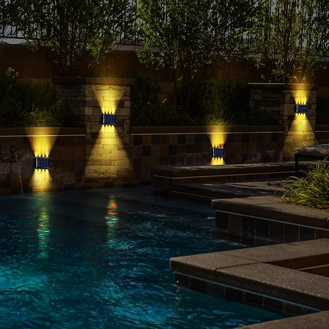 8 Pack Solar Wall Lights for Outside 3000K Warm Solar Fence Lights Up and Down Autumn LED Outdoor Decorative Waterproof Lamps Dusk to Dawn LED Lighting Wall Sconces for Outside Deck Garage