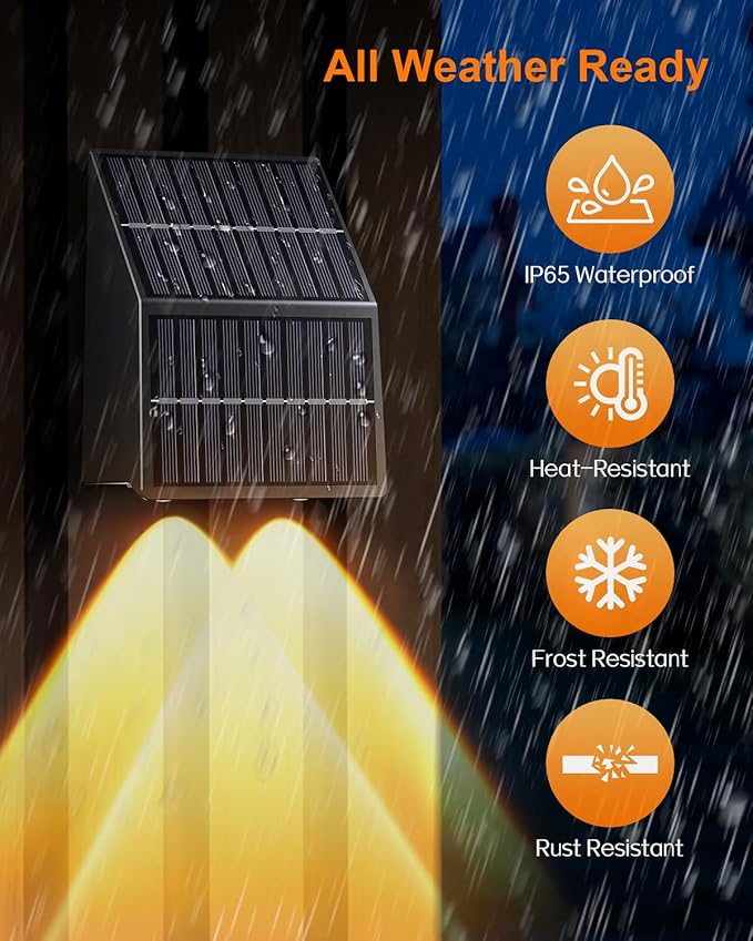 High Brightness Solar Fence Lights Outdoor Larger Size Solar Lights with Dual Solar Panels Waterproof Fence Lights Solar Powered for Stair Step Yard Patio Wall (8 Pack)