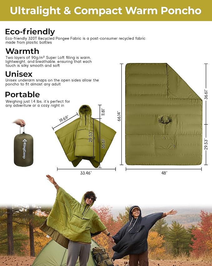 KingCamp Wearable Hoodie Blanket Poncho Ultralight Water-Repellent Wearable Sleeping Bag for Sports Camping for Teens Kids
