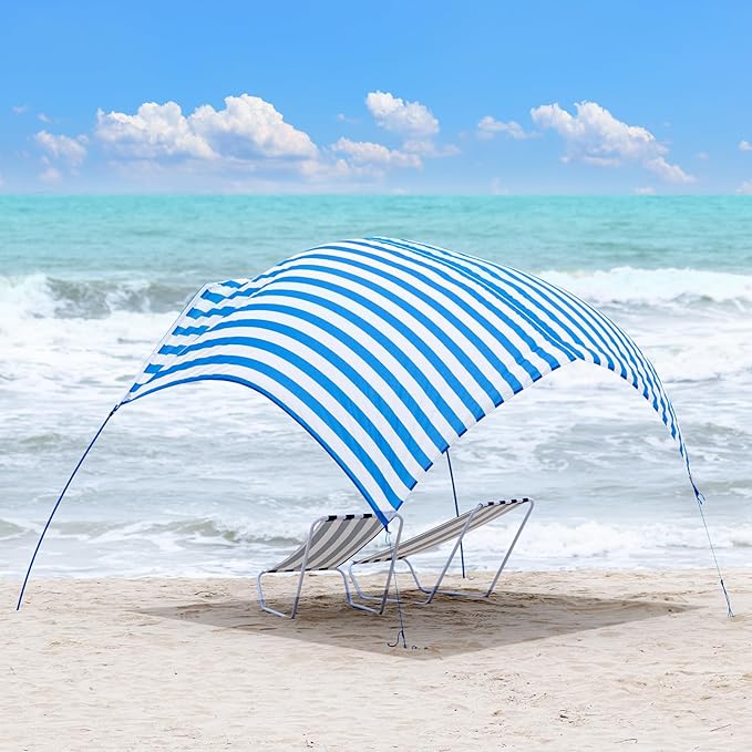 Beach Wind-Powered Shade Canopy Portable Sun Shelter Tent UPF 50+ UV Protection Lightweight Easy Set Up 78 Sq. Ft. of Shade for 1-3 People.Lite Regatta Stripe