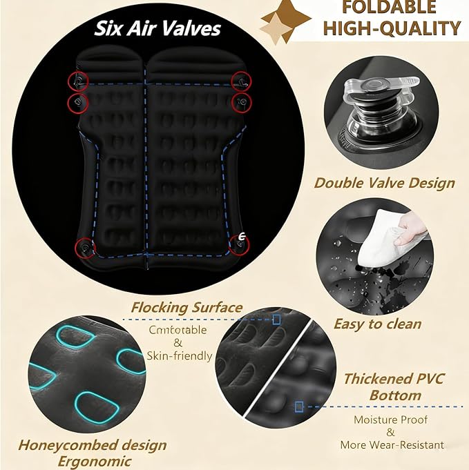 Car Air Mattress - Inflatable Bed SUV Mattress with Two Pillows for Cars Backseat Trunk Portable Flocked Camping Airbed Sleeping mat for Vehicle Travel Road Trip Indoor&ampOutdoor Activities