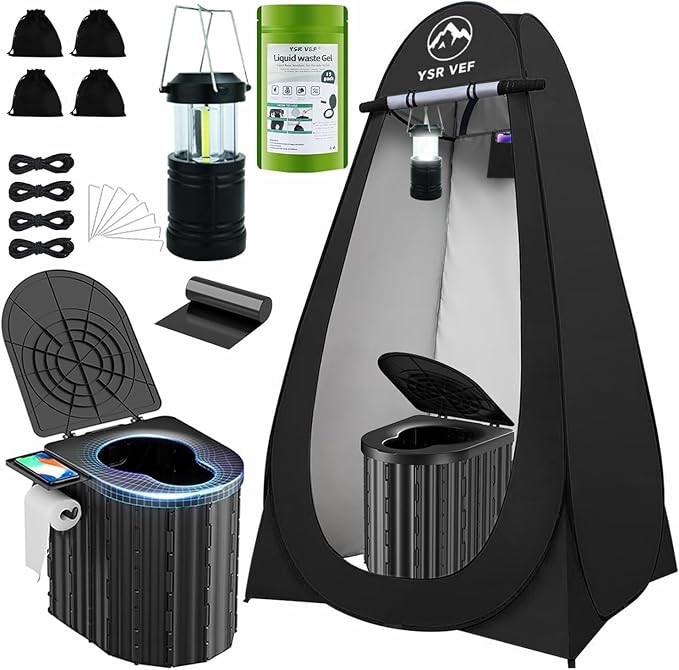 Camping Toilet with Pop-Up Privacy Tent and Liquid Waste Gel Portable Toilet for Camping with Large Tent Ergonomic Potty Provides Enhanced Comfort Suitable for All Ages