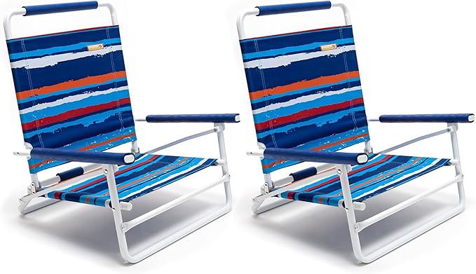 SunnyFeel Low Folding Beach Chair for Adults Lightweight Beach Chair Portable Camping Sand Chairs with Hard Armrest Supports 300lbs for Lawn Concert