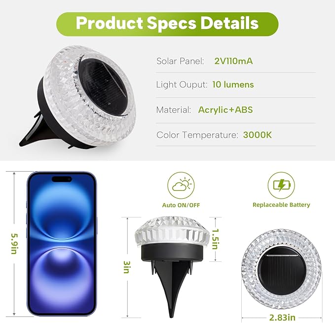 Solar Deck Lights Outdoor - IP67 Waterproof Solar Driveway Dock Lights 12PK Solar Pthway Lights Outdoor Warning Step Lights for Driveway Sidewalk Garden Pathway Yard Stair Backyard Decor(Warm White)