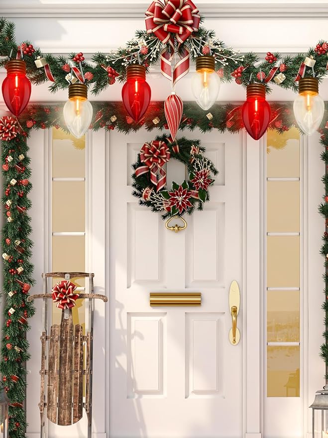 SUNSGNE Jumbo Christmas Lights Outdoor 16FT Red and White Christmas Lights with 10 Count 5'' Clear Glossy LED Bulbs for Home Tree Roof Yard Garden Patio Balcony Decorations