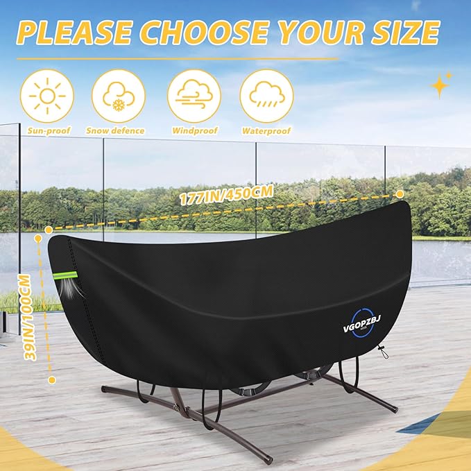 Hammock Cover Waterproof 600D Heavy Duty Oxford-Thickened Cover for 10 - 12FT Hammock Stand With HandlesVentsClick-Close Straps &amp Reflective Strip All Weather Protection
