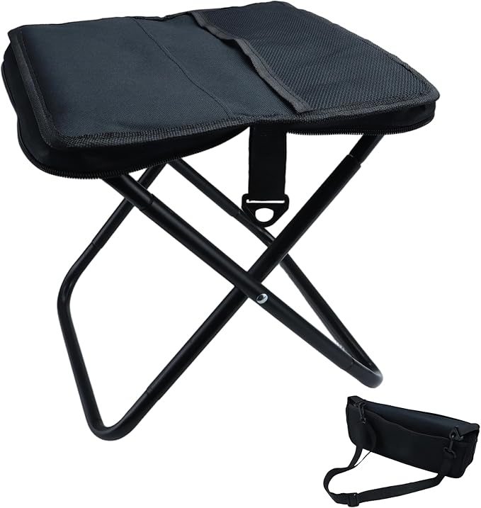 YANYUCB Portable Folding ChairUltralight Collapsible StoolCamping ChairHandbag Style Pocket Foldable Stool for Camping Travel Fishing Hiking and Outdoor Activities(Black)