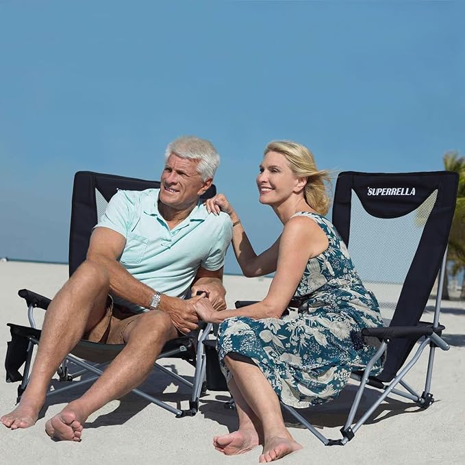 Portable Beach Chair for Adults with Cup Holder Hard Arm Folding Lawn Chairs for Outdoor Activities Camp Sports Beach Travel &amp Picnic Supports up to 400 lbs