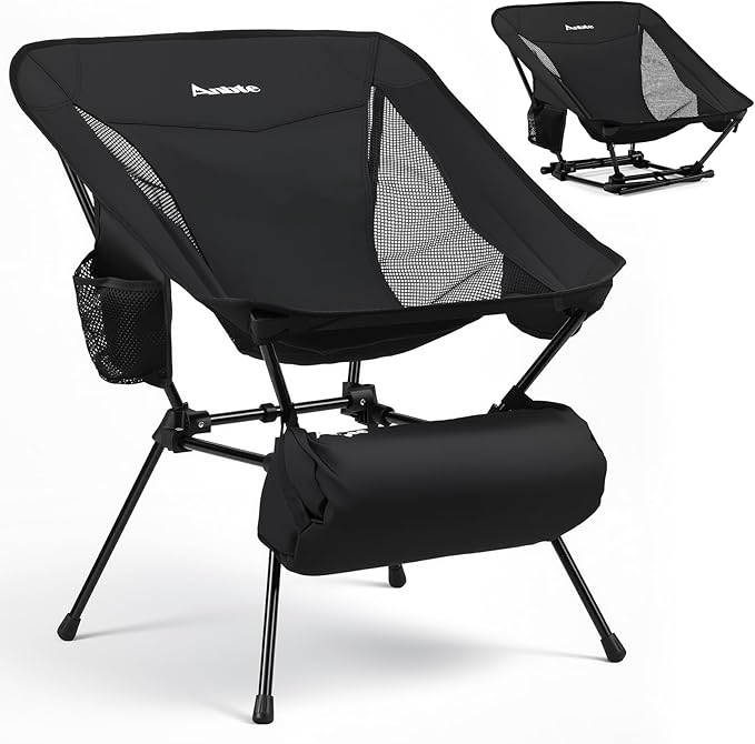 Anbte Extra Height &amp Width Portable Camping Chair 400LBS Capacity Compact Folding Chair with Square Frame Quick Setup Storage Bags on Both Sides Ideal for Camping Hiking Beach Picnic Outdoor Bl