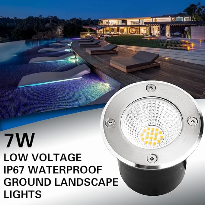 7W Led Landscape Well Lights Low Voltage Landscape Ground Lights12V/24V Landscape LightingIP67 Waterproof Outdoor InGround Lights for Garden Tree UplightsDeckYardPatio 6Pack(Warm White)