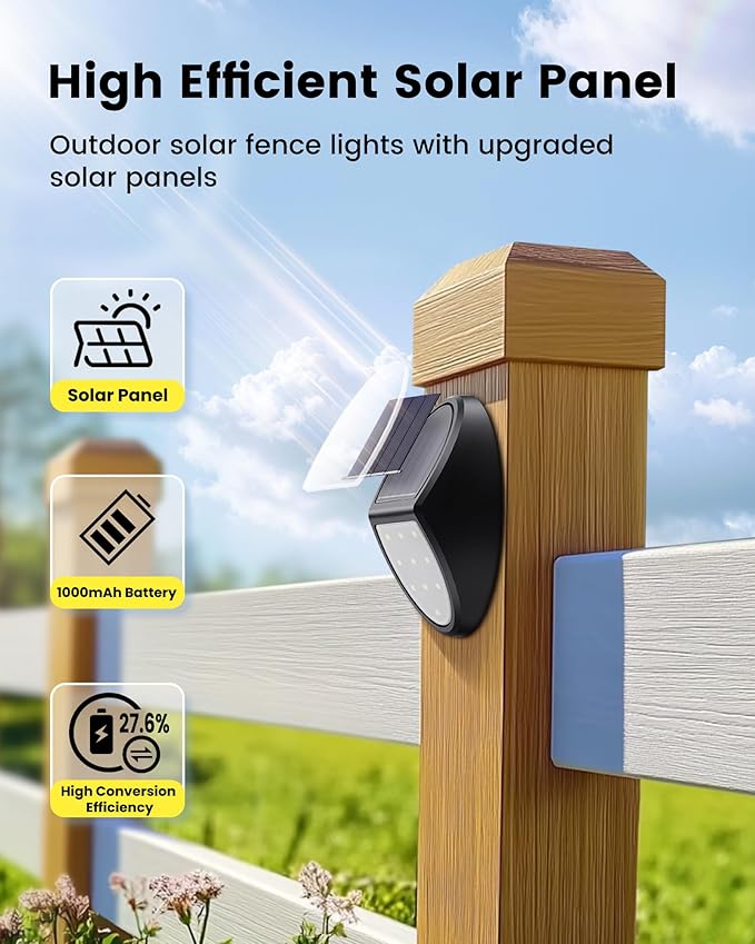8 Pack Outdoor Fence Solar Lights IP68 Waterproof Solar Step Lamps for Backyard Garden Pathway Porch Patio Driveway Walkway Railing - Yellow Light