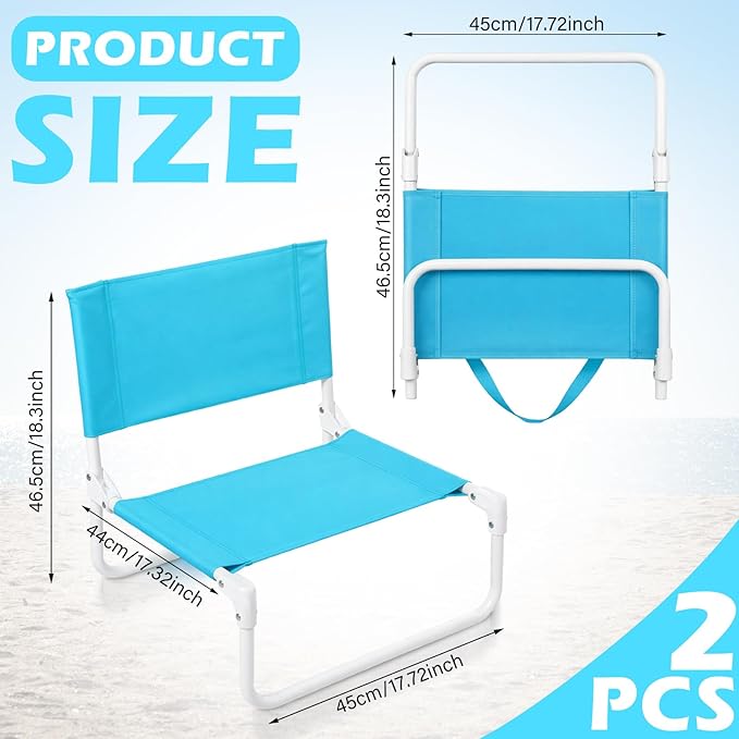 Sintuff 2 Pcs Blue Foldable Pool Chair Portable Poolside Seat with Shoulder Strap Low Folding Flip Beach Chairs for Edge of Pool Beach Poolside Camping Picnic Accessories