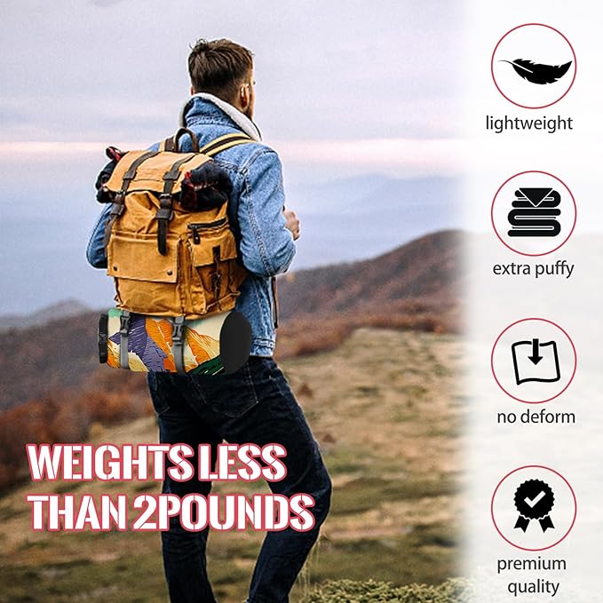 Outdoor Puffy Camping Blanket Lightweight Down Alternative Puffy Printed Camping Large Ultra Warm Hammock Top Quilt Waterproof Blanket for Traveling Picnic Beach Party Cold Weather (Peak)