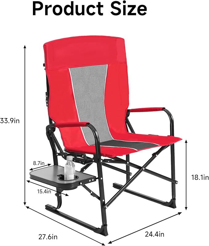 Camping Chairs Oversized Portable Folding Chair with Side Table Collapsible Chair Suitable for Outdoor Beach FishingTripPicnicLawn. (Red)