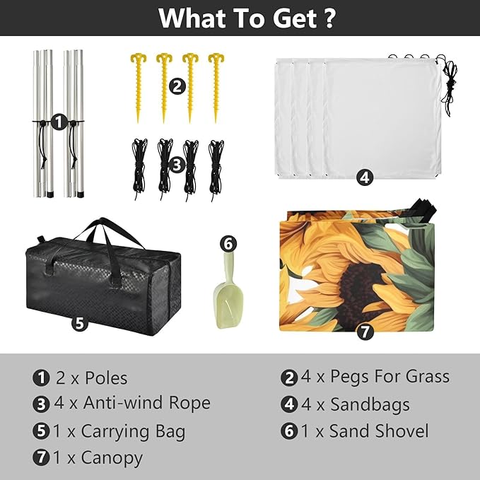 Sunflower Flower FloralCamping Sun Shelters 9.2 x 10.5 FT Beach Canopy Tent Sun Shade with Carrying Bag for Camping Trips Fishing Backyard Fun or Picnics 21340055