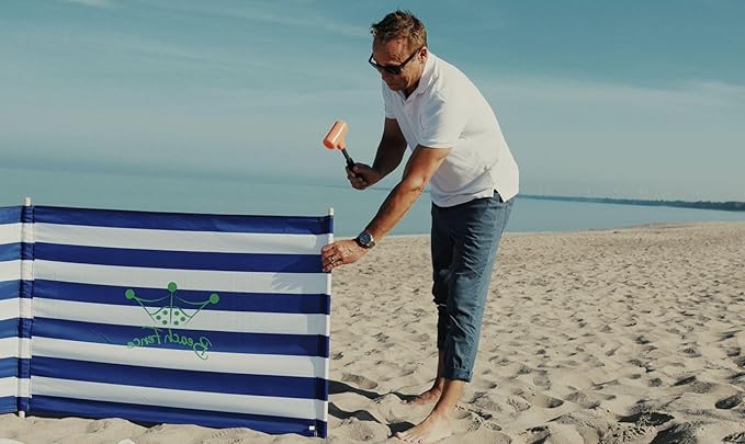 Premium 20 ft Beach Windscreen Privacy Screen Wind Blocker - Original Nautical Free Rubber Mallet and Carry Bag Included