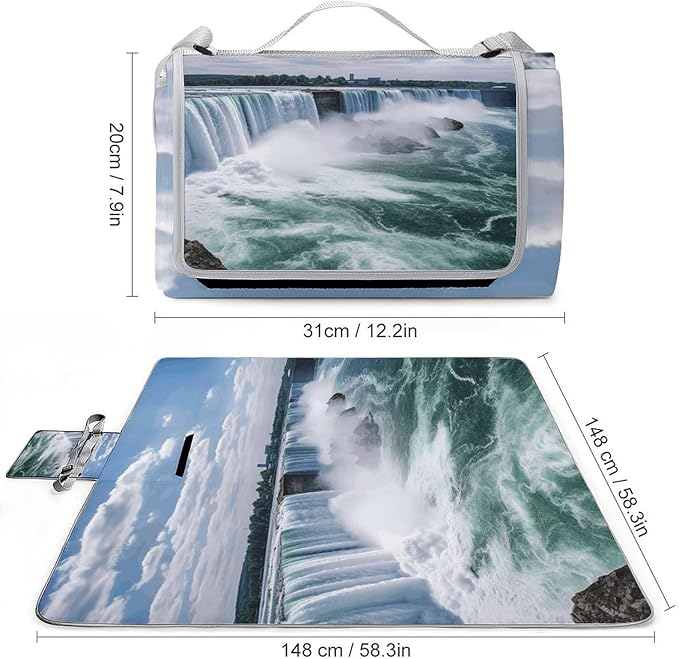 Niagara Falls Beach BlanketPortable Waterproof Picnic Blanket58.3''x 58.3'' Extra Large Picnic Mat for BeachCamping Grass Lawn Park Accessorie for Festival BBQ