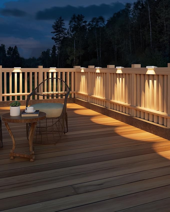 VOLISUN Solar Deck Lights 16 Pack Warm White Glow LED Large Size Lamp IP65 Waterproof Step Lights Outdoor for Deck Step Fence Railing Wall and Stairs (White)