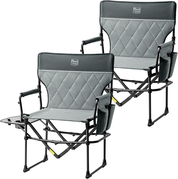 TIMBER RIDGE Aluminum Camping Directors Chair with Side Table Pocket Portable Folding Chair Heavy Duty Lawn Chair for Fishing Trip Picnic Concert Outdoor 400lbs Grey 2 Pack