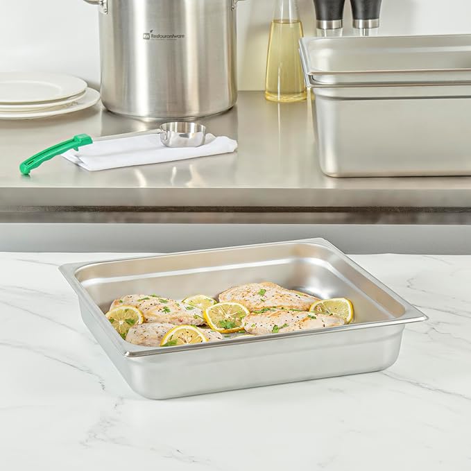 Restaurantware Hotel Pan 1 Count 2/3 Size Anti-Jam 2.5â€ Deep Freezable 24 Gauge Stainless Steel Steam Pan Lid Sold Separately for Use in Commercial Kitchens Cafeterias and Catering Event