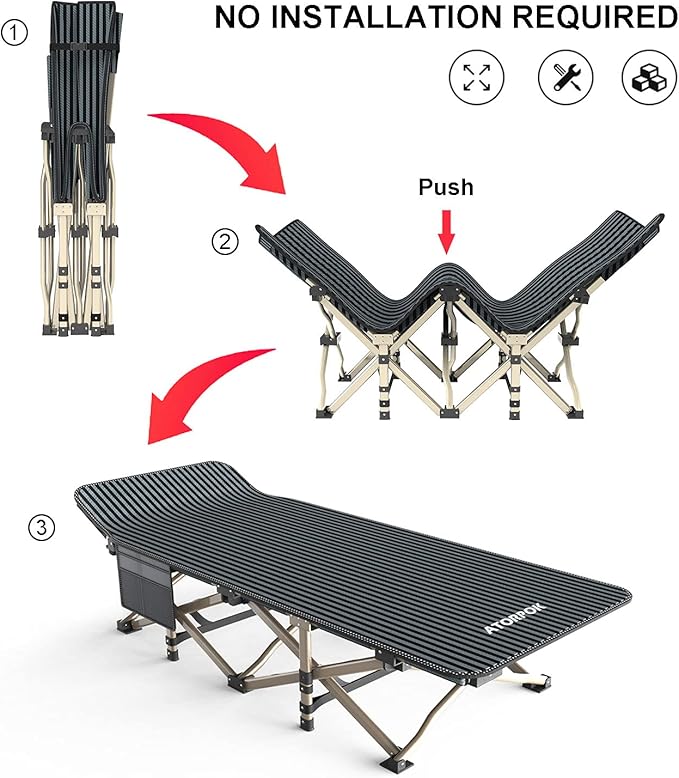 ATORPOK Camping Cot for Adults Comfortable Tent Folding Cot for Sleeping Lightweight Folding Bed with Carry Bag for Kids Supports 450 lbs Office Na