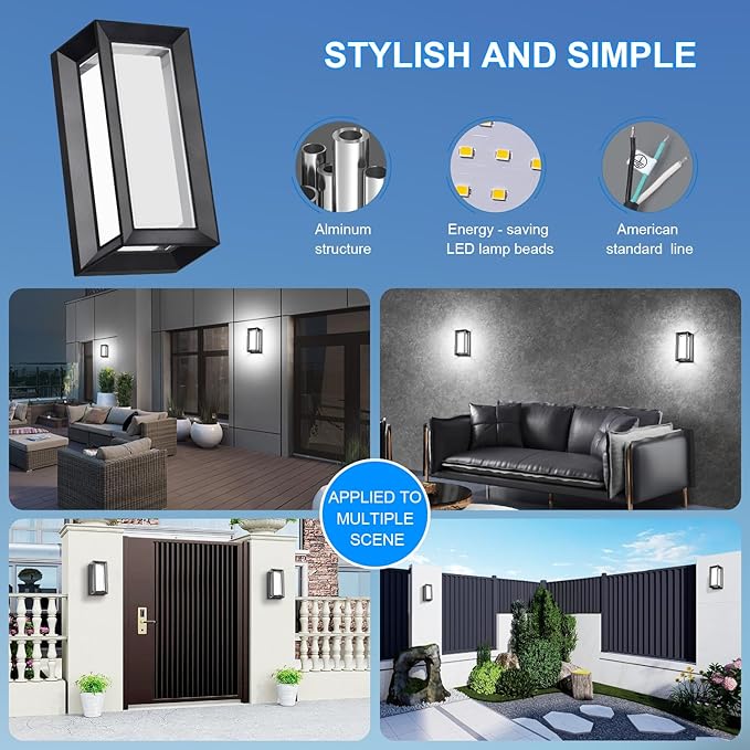 ledmo Outdoor Wall Lights 1800Lm Modern Outdoor Porch Light 6000K Bright Lighting Black Exterior Lighting Fixture Waterproof Christmas Fixture for HousePatioGarageBackyardHallway (2 Pack)
