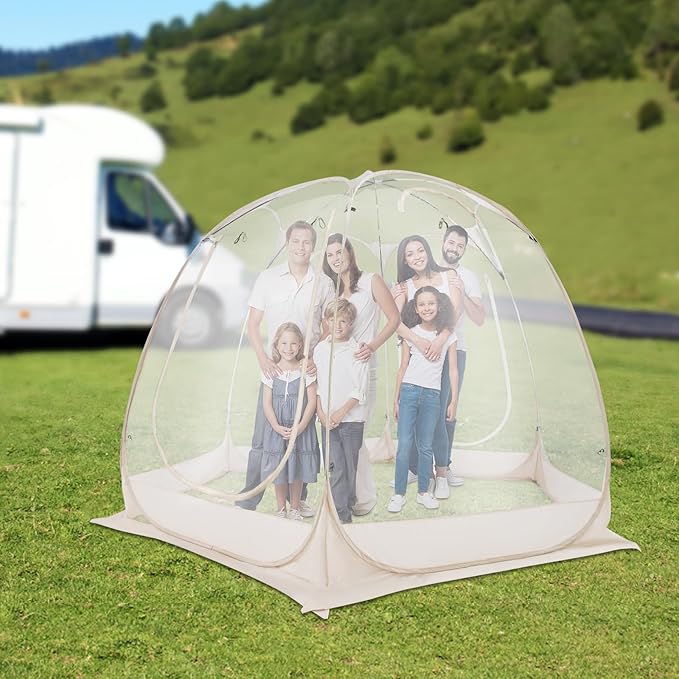 9.84 x 6.73FT Spacious Pop Up Bubble Tent Clear Tent with Windproof Ropes &amp Ground Nails Portable Garden Globe Igloo Tents for Outside Camping Picnics Garden Clear Champagne