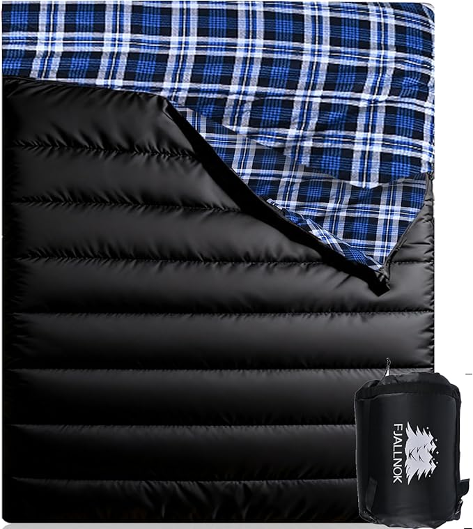 Double Sleeping Bag Cotton Flannel for Camping Backpacking Or Hiking. Queen Size 2 Person Waterproof Sleeping Bag for Adults Or Teens. Lightweight with Compression Sack