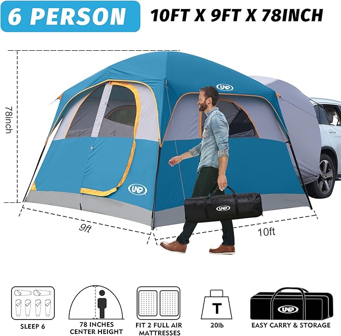 UNP SUV Tent for Camping 6-Person SUV Tailgate Tent - Easy Set Up with Rainfly 10'x9'x78in(H)