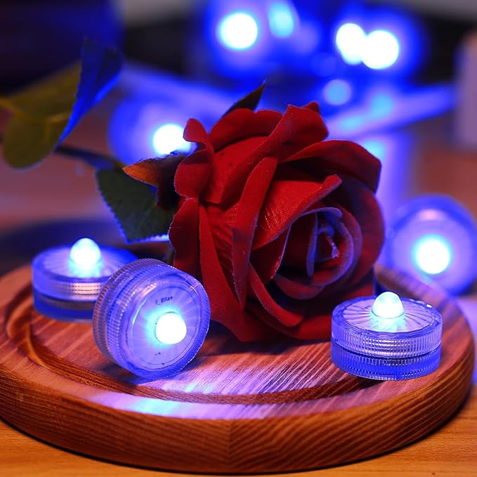HL Submersible LED LightBlue Small LED Light100 Hours Waterproof Flameless Led Lights Battery Powered for Wedding Home Vase Festival Party Decoration 24pcs (Built-in 48 Batteries)